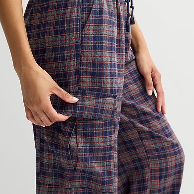 Juniors' Vanilla Star Plaid Parachute Cargo Pants