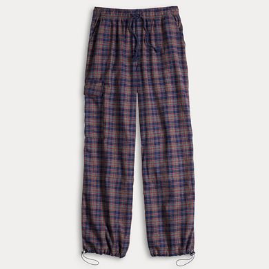 Juniors' Vanilla Star Plaid Parachute Cargo Pants