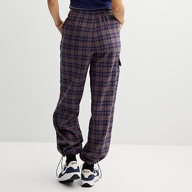 Juniors' Vanilla Star Plaid Parachute Cargo Pants