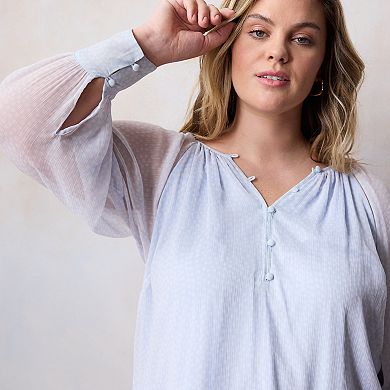 Plus Size LC Lauren Conrad Shirred Neck High Cuff Tunic