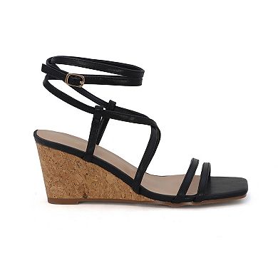 Yoki Arlette-10 Women's Low Heel Square Toe Wedge Sandals