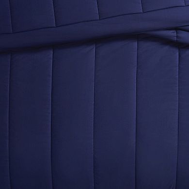 Brooklyn Loom Solid Cotton Percale Navy Comforter Set