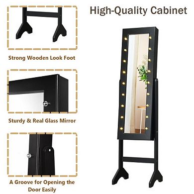 Mirrored Standing Jewelry Armoire Cabinet With Led Lights