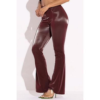 Velvet Pu Flared Pants