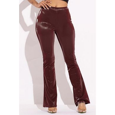 Velvet Pu Flared Pants