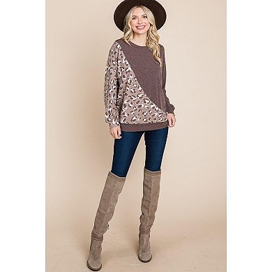 Cute Animal French Terry Brush Contrast Print Pullover With Cuff Detail