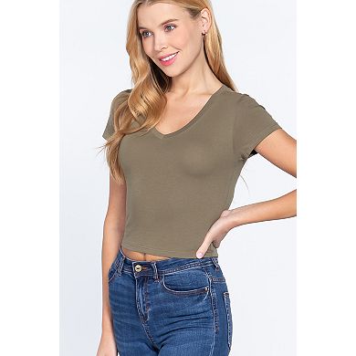 Short Sleeve V-neck Crop Top