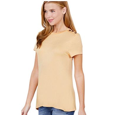 Short Sleeve Crew Neck With shoulder Button Rayon Spandex Top