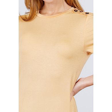 Short Sleeve Crew Neck With shoulder Button Rayon Spandex Top