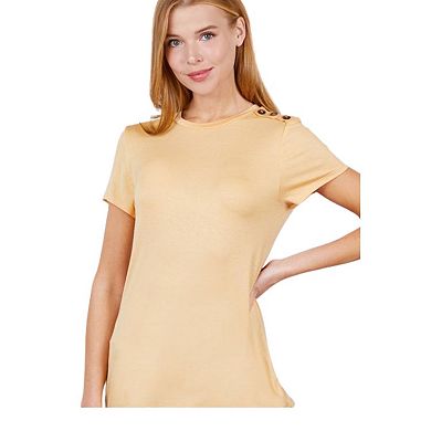 Short Sleeve Crew Neck With shoulder Button Rayon Spandex Top