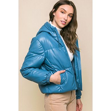 Pu Faux Leather Zipper Hooded Er Jacket