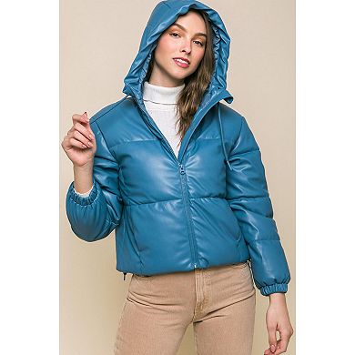 Pu Faux Leather Zipper Hooded Er Jacket