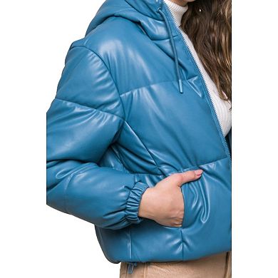 Pu Faux Leather Zipper Hooded Er Jacket