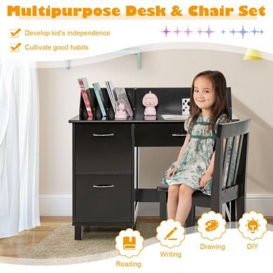 Kids Wooden Writing Furniture Set With Drawer And Storage Cabinet