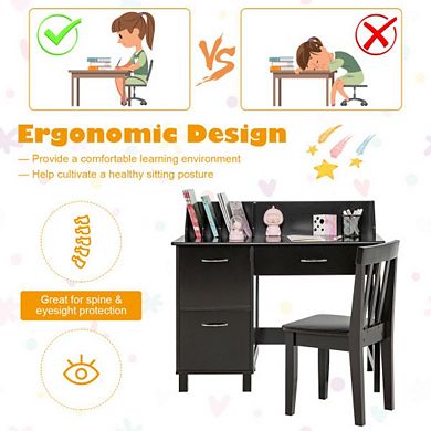 Kids Wooden Writing Furniture Set With Drawer And Storage Cabinet