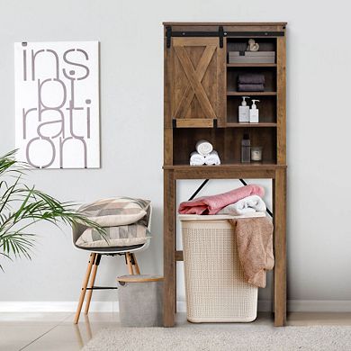 Wooden Bathroom Storage Cabinet With Sliding Barn Door And 3-level Adjustable Shelves