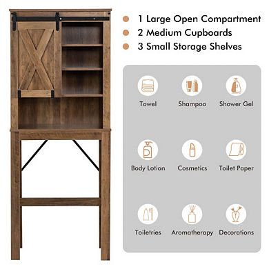 Wooden Bathroom Storage Cabinet With Sliding Barn Door And 3-level Adjustable Shelves