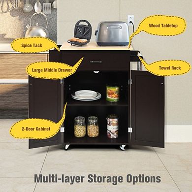 Utility Rolling Storage Cabinet Kitchen Island Cart With Spice Rack