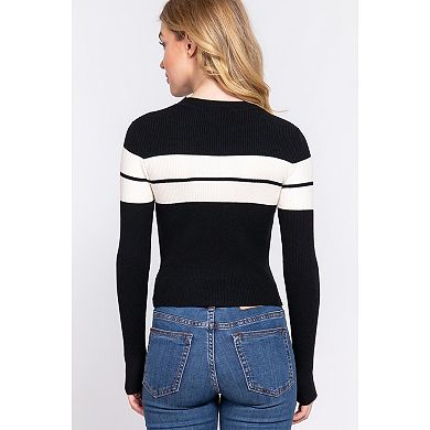Long Slv Stripe Rib Sweater