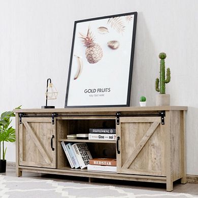 Tv Stand Media Center Console Cabinet With Sliding Barn Door