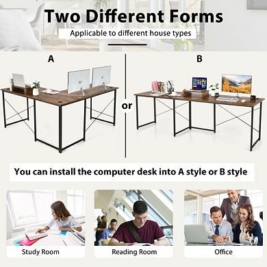 2-person L-shaped Long Reversible Computer Desk With Monitor Stand