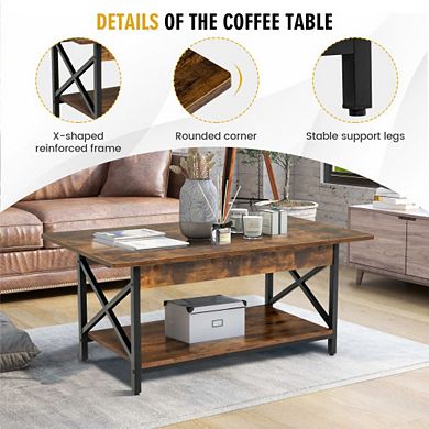 2-tier Industrial  Coffee Table With Storage Shelf