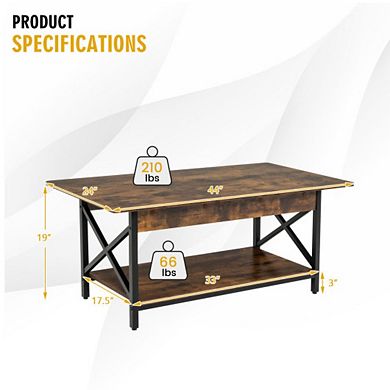 2-tier Industrial  Coffee Table With Storage Shelf