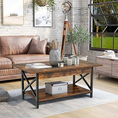 2-tier Industrial  Coffee Table With Storage Shelf