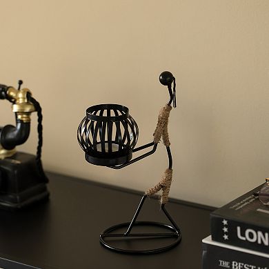 Wire Figure Candle Holder Modern Tea Light Lantern Tabletop Centerpiece Candle Stand, Front Carry