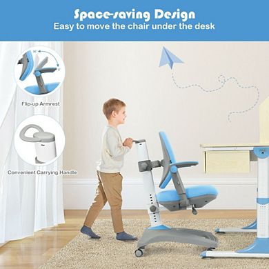 Kids Adjustable Height Depth Study Desk Chair With Sit-brake Casters