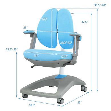 Kids Adjustable Height Depth Study Desk Chair With Sit-brake Casters