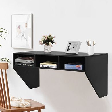 Wall Mounted Floating Computer Table Desk With Storage Shelve