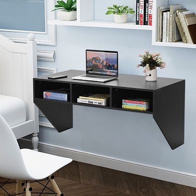 Wall Mounted Floating Computer Table Desk With Storage Shelve