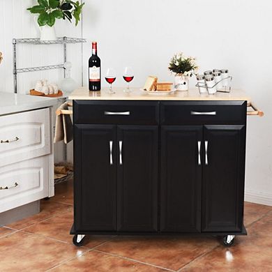 Wood Top Rolling Kitchen Trolley Island Cart Storage Cabinet