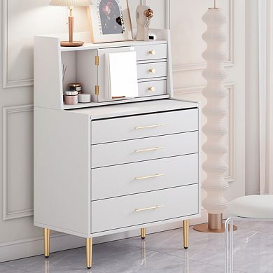 Makeup Vanity Table With Mirror, Retractable Table, And Hidden Storage