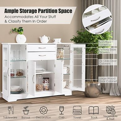 Buffet Storage Cabinet Console Cupboard With Glass Door