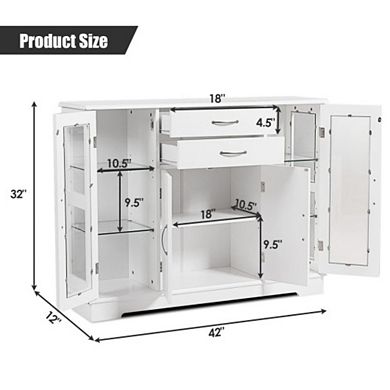 Buffet Storage Cabinet Console Cupboard With Glass Door