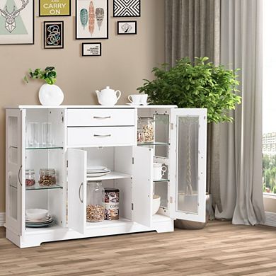 Buffet Storage Cabinet Console Cupboard With Glass Door