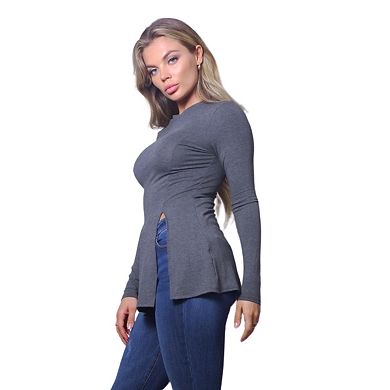 Sleek & Chic Fall Long Sleeve Slitted Top