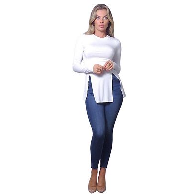 Sleek & Chic Fall Long Sleeve Slitted Top