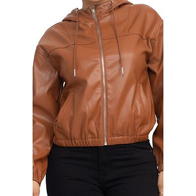 Faux Leather Hoodie Jacket
