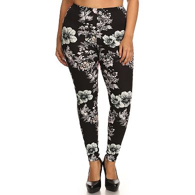 Plus Size Floral Graphic Printed Jersey Knit Legging With Elastic Waistband Detail