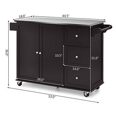 Kitchen Island 2-door Storage Cabinet With Drawers And Stainless Steel Top