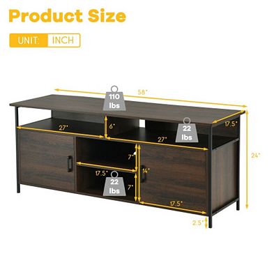 Wood Tv Stand Entertainment Media Center Console With Storage Cabinet