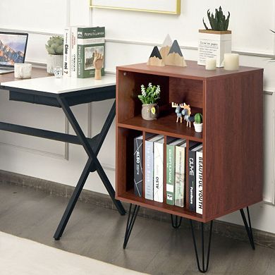 Freestanding Record Player Stand Record Storage Cabinet With Metal Legs