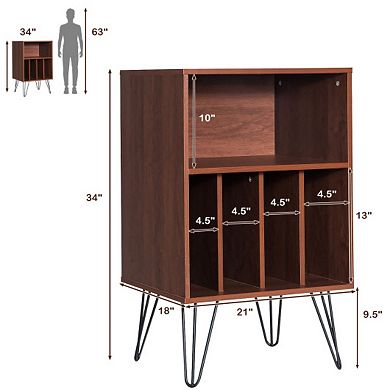 Freestanding Record Player Stand Record Storage Cabinet With Metal Legs