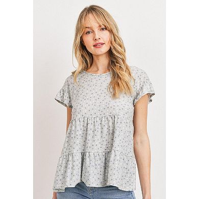 Dot Textured Print Jersey Ruffled Short Sleeve Top