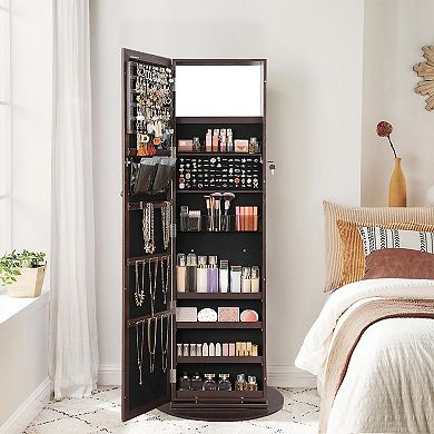 Brown Swivel Jewelry Armoire With Mirror