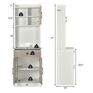 3-door Kitchen Buffet Pantry Storage Cabinet With Hutch And Adjustable Shelf