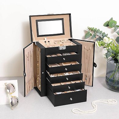 6-tier Large Jewelry Case With Drawers Black